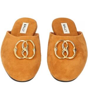 Bally Women's Mustard Suede Mules with Gold Accent